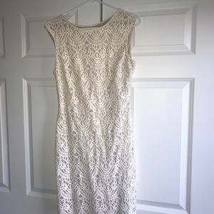 Sleeveless White Lace dress with nude underlay!